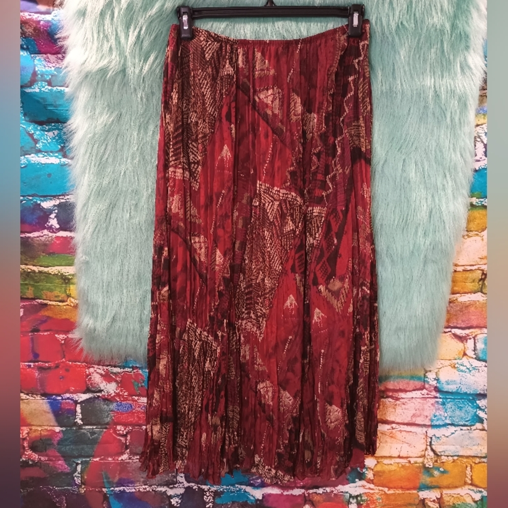 Ruby Rd Red And Tan Pattern Maxi Skirt Size 8 - image 3